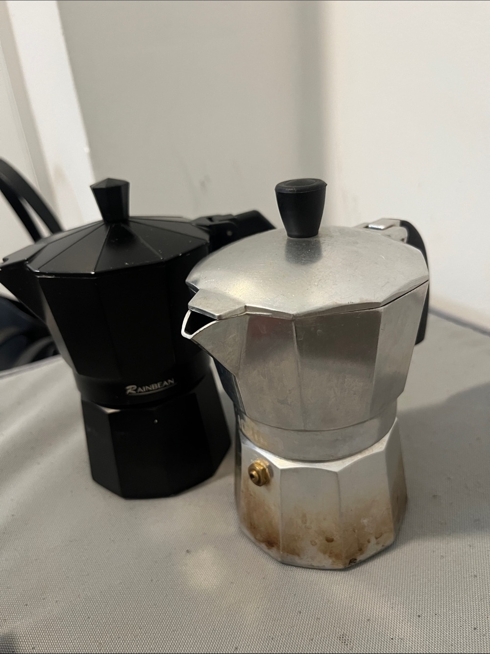 2 piece Stovetop Moka Pot Coffee Makers - Black and Silver